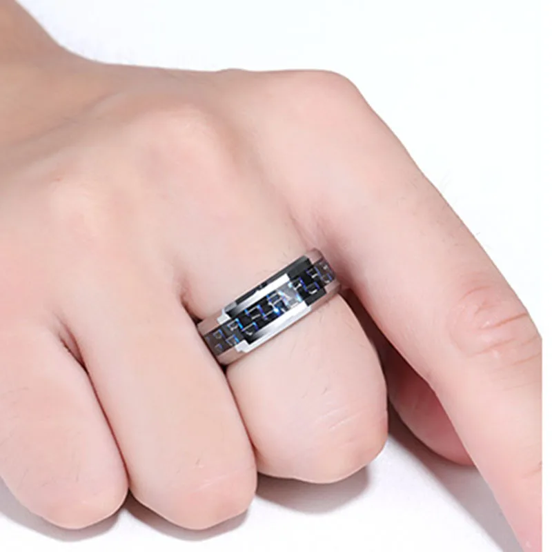 Titanium Steel Carbon Fiber Rings Mens Jewelry