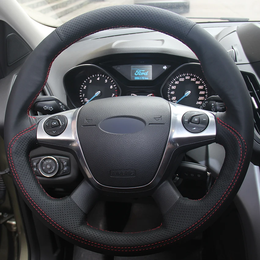 Черный кожаный чехол для Ford Focus 3 2012 2014 KUGA Escape 2013 2016|car steering wheel cover|steering coverwheel cover |