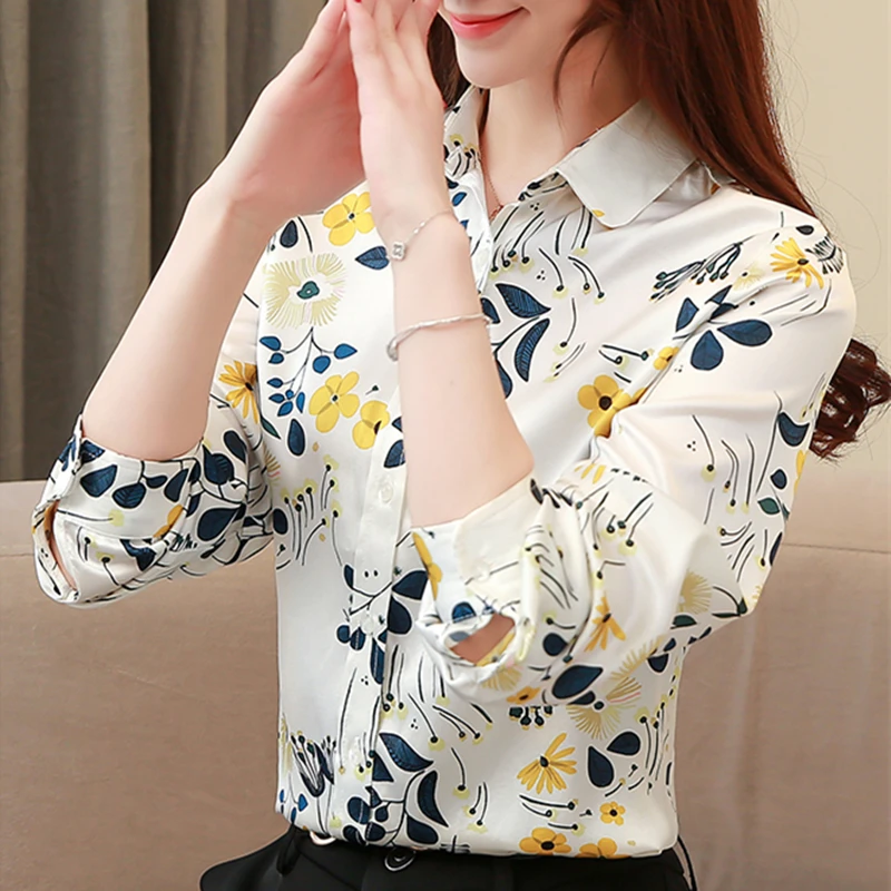  Womens Tops and Blouses Silk Blouse Women Long Sleeve Shirts Korean Fashion Clothing Blusas Feminin