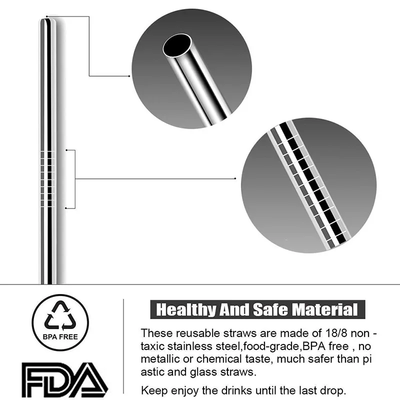 TEENRA 9 шт. Управление по санитарному надзору за качеством пищевых продуктов и медикаментов Нержавеющая сталь питьевые Соломки с щеточка для чистки многоразовые питьевые соломинки 8 мм металлический соломинки для кружек 20/30 унций