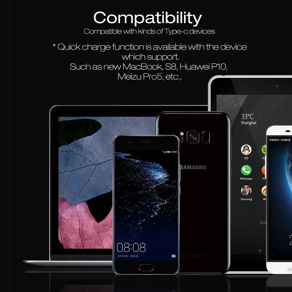 Mcdodo USB Type C Cable QC3.0 Quick charging Nylon Braided USB C Data Cable for Samsung S8 Xiaomi Huawei Oneplus 5t Type-c Cable