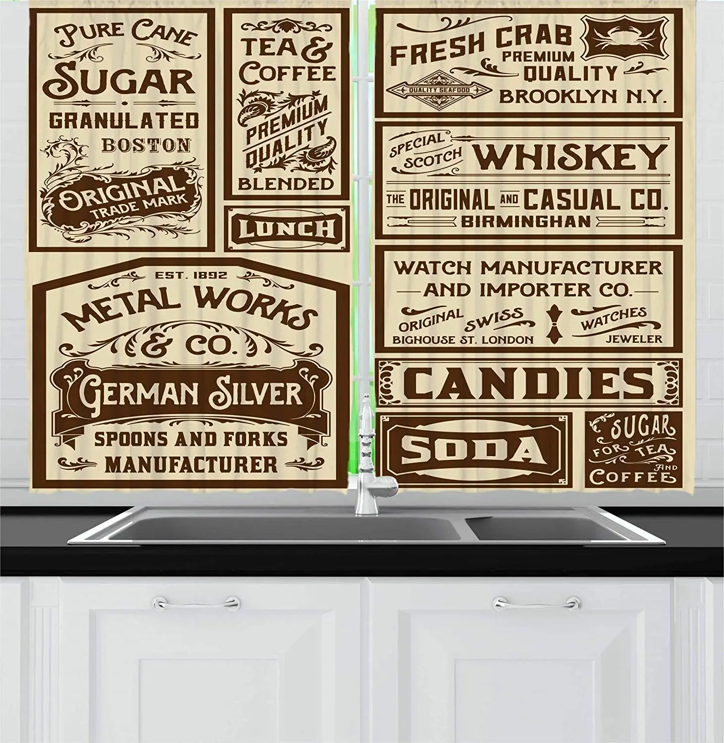 Vintage Curtains Mega Pack Old Advertisement Designs Labels Retro Style Calligraphy Illustration Window Drapes for Living Room