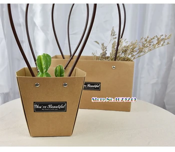 

Trapezoidal green planting bags, fresh flowers meat plants potted bag, kraft paper gift bags 50pcs/lot