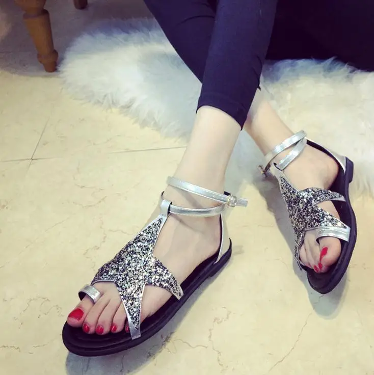 

2016 rhinestone gladiator summer sandals women flat shoes sandales femme sandales talon femme schuhe frau A75
