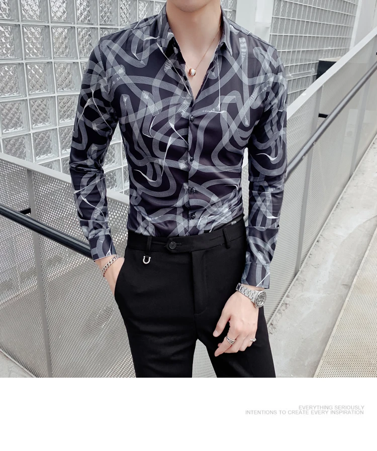 Четырехсезонные рубашки с отложным воротником; Camisas Para Hombre; рубашка с длинными рукавами и принтом; темперамент