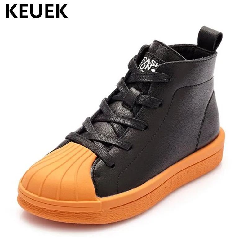 

New Autumn Children Genuine Leather Girls High Top Casual Sneakers Boys Shoes Sports Flats Breathable Kids Shoes 041