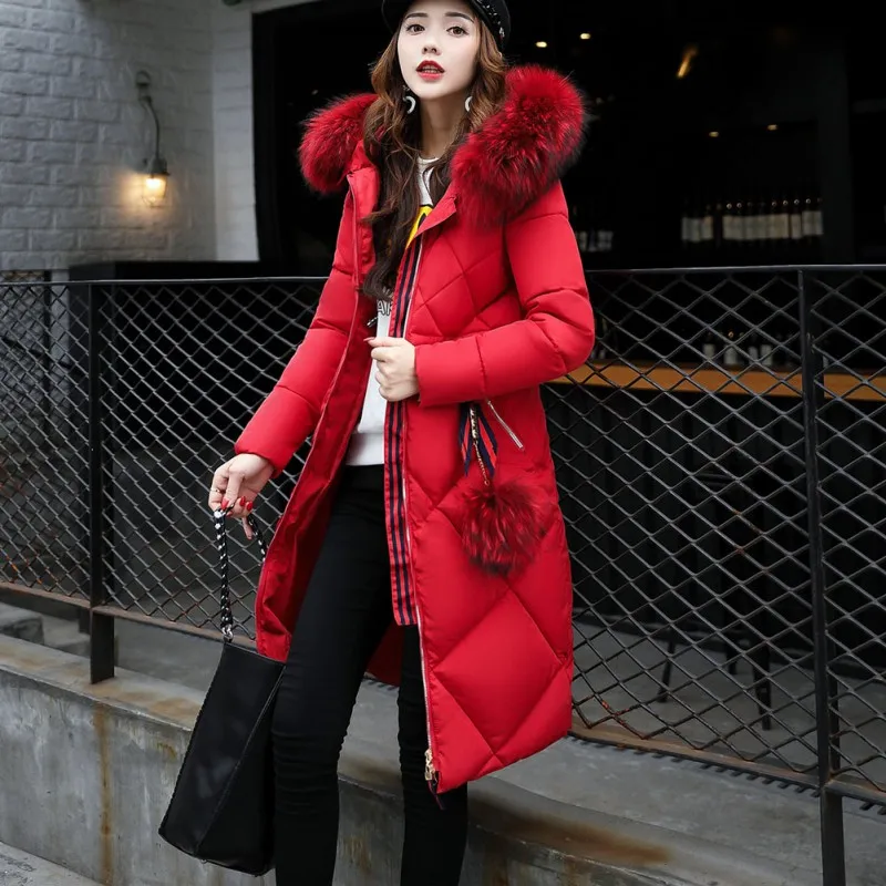 Chic Style Zipper Casual Warm Fur Coats Fashion Fur Collar Hooded Elegant Lady Coat Winter Women's Long Down Cotton Parka