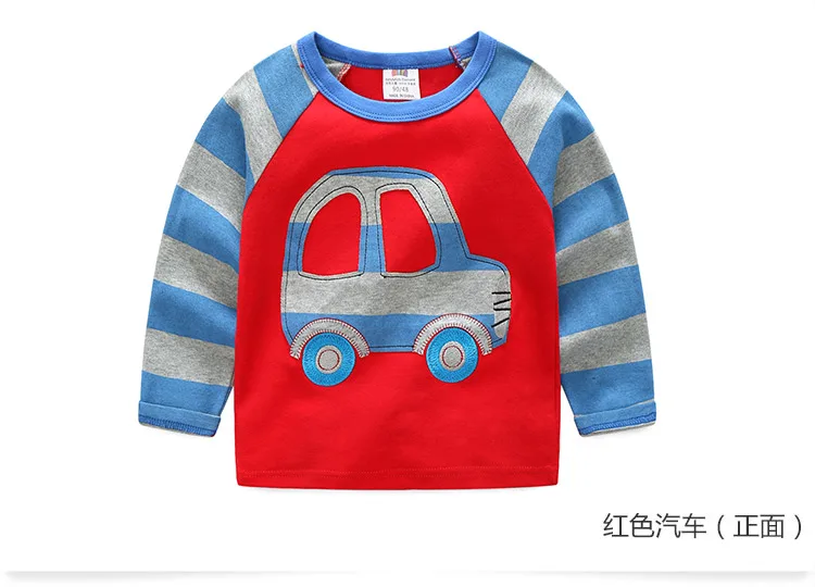 2018 Spring Autumn For 2-9 10 Years Children Cotton Striped Patchwork Cartoon Car Bus Truck Baby Kids Boys Long Sleeve T Shirts (29)