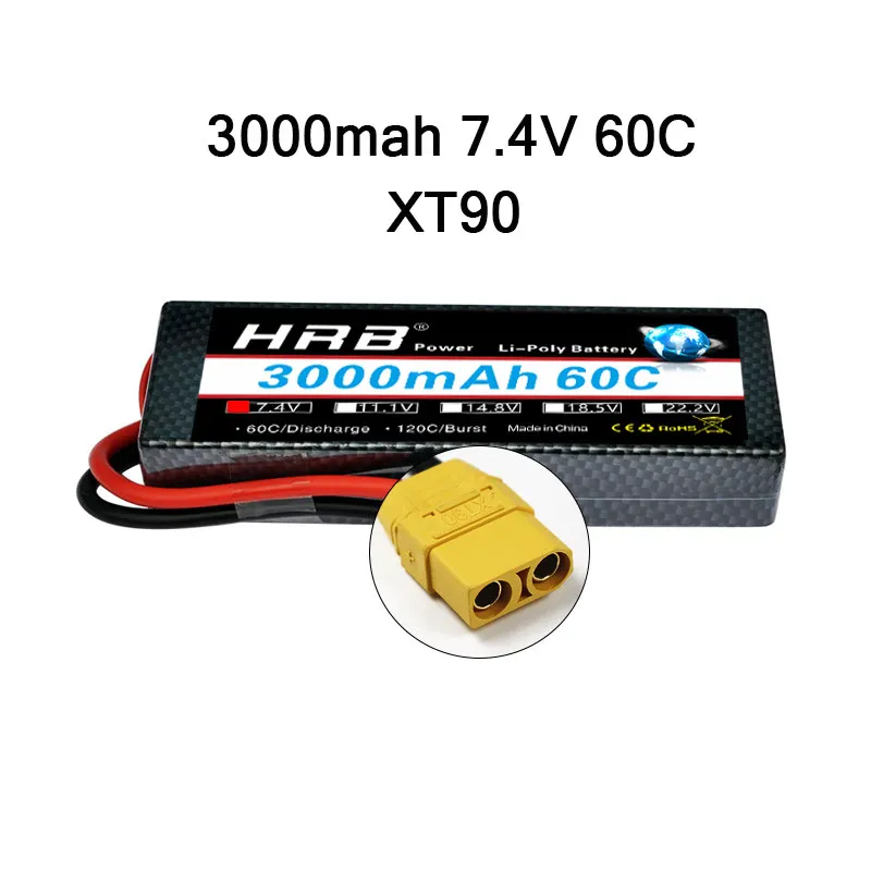 HRB 3000mAh Lipo 2S 7,4 V 3S 11,1 V 4S 14,8 V 5S аккумулятор 18,5 V 60C 120C XT60 Жесткий Чехол для радиоуправляемого автомобиля квадрокоптера вертолета самолета - Цвет: 2S 3000MAH 60C XT90