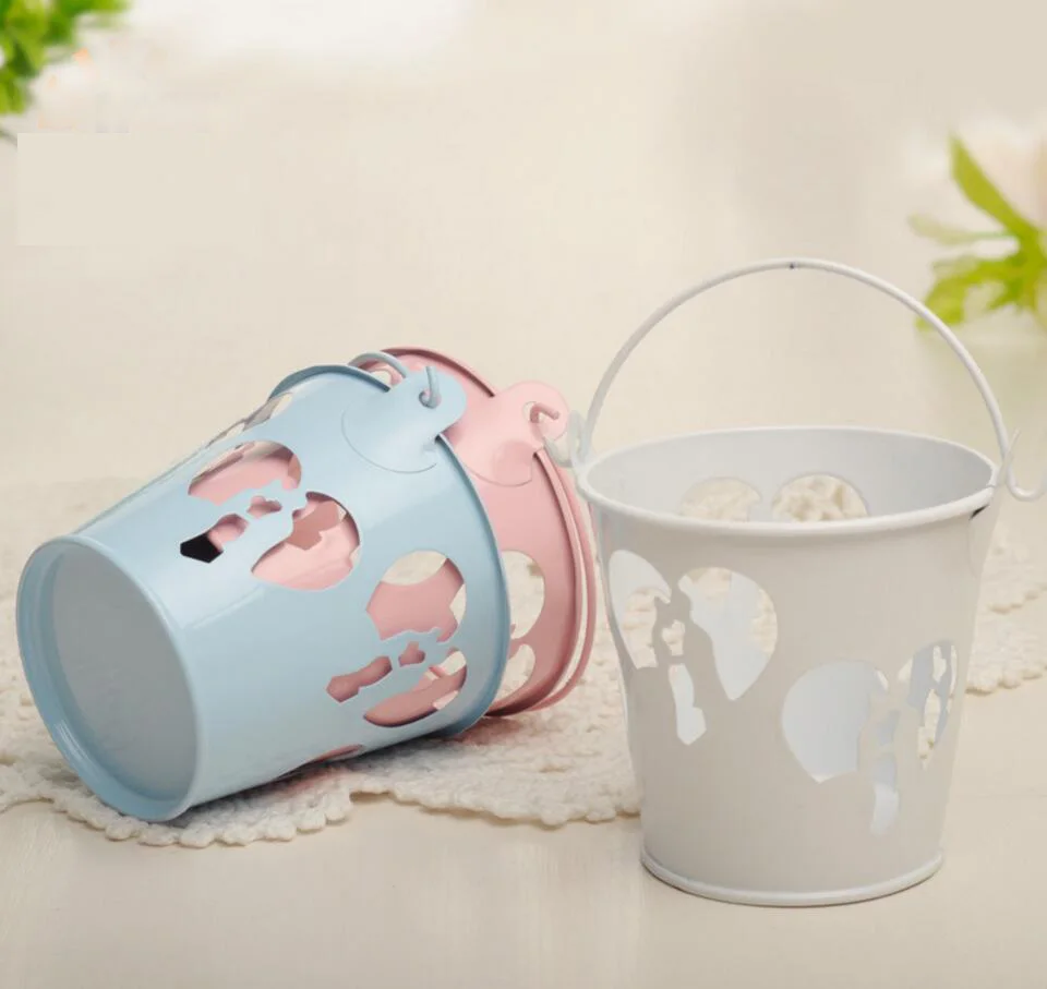 20pcs Laser Cut Couple Mini Metal Buckets Chocolate Candy Box Boxes For