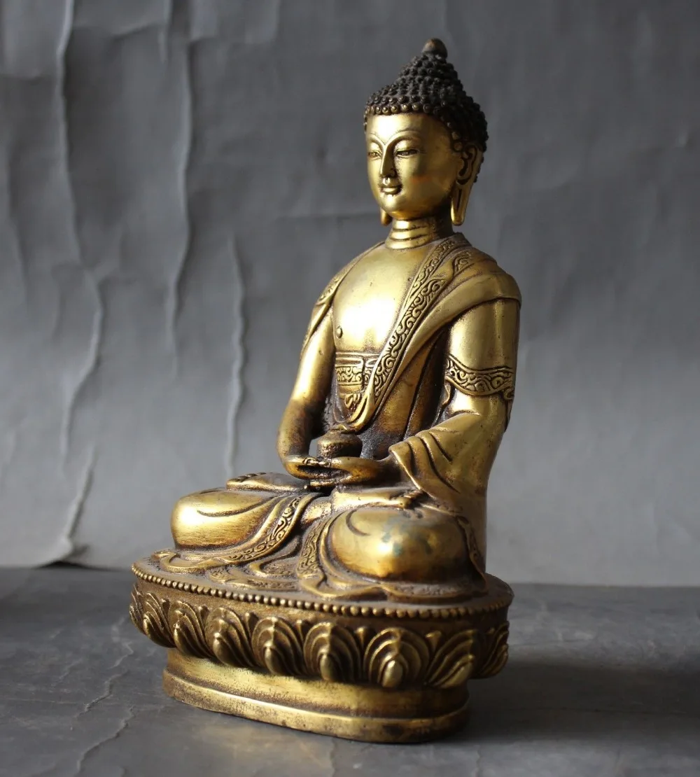 Old Tibet buddhism Fane bronze gilt Sakyamuni Shakyamuni Amitabha Buddha statue