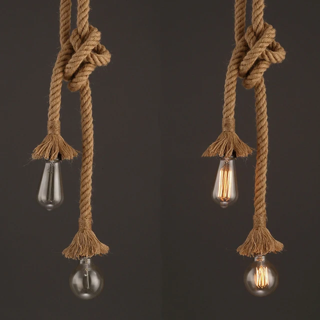Vintage konopie liny wisiorek światło AC90-260V E27 Loft kreatywna osobowość przemysłowa Lampa wisząca do restauracji Coffee -