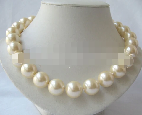 

ddh003464 16mm perfect round golden south sea shell pearl necklace