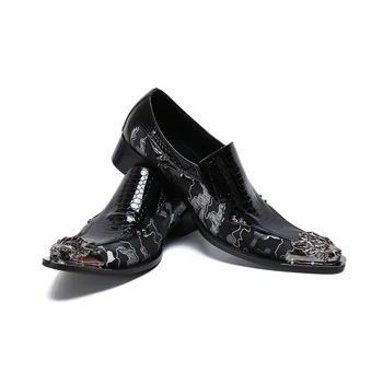 

Men Black Fashion Pointed Toe Silver Metal Dress Shoes Evening Party Wedding Formal Shoes