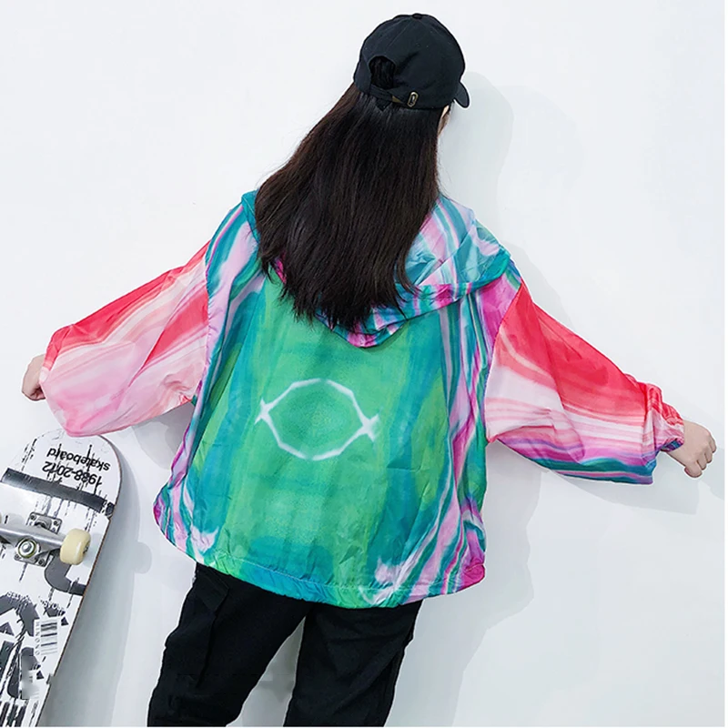 

Summer College Student Hooded Streetwear Loose Sun Protection Jacket Autumn Harajuku BF Sunscreen Thin Bomber Jacket