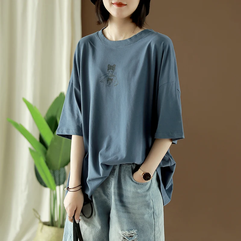 

Summer T-shirt Fashion Large size Women Loose Pullovers New Tops O-Neck Short Sleeve Print Pattern Female Casual T-shirt 2019