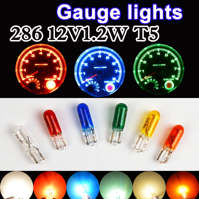 Flytop 10 шт./лот 286 T5 12V1. 2 Вт W1.2W W2x4.6d прозрачный/красный/синий/желтый/зеленый/желтый