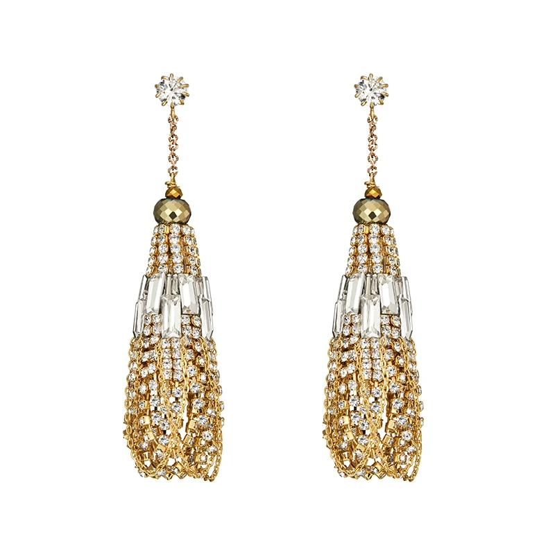 

Fashionable high-grade pure hand-made water drill chain tassels jewels and long earrings