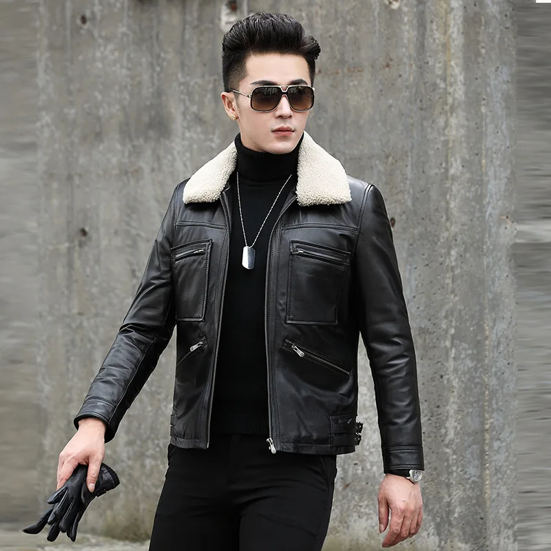 Leather Jacket Men Spring Autumn Genuine Cow Leather Mens Vintage Short Cowhide Coat Real Leather Slim Jackets nr31 YY512
