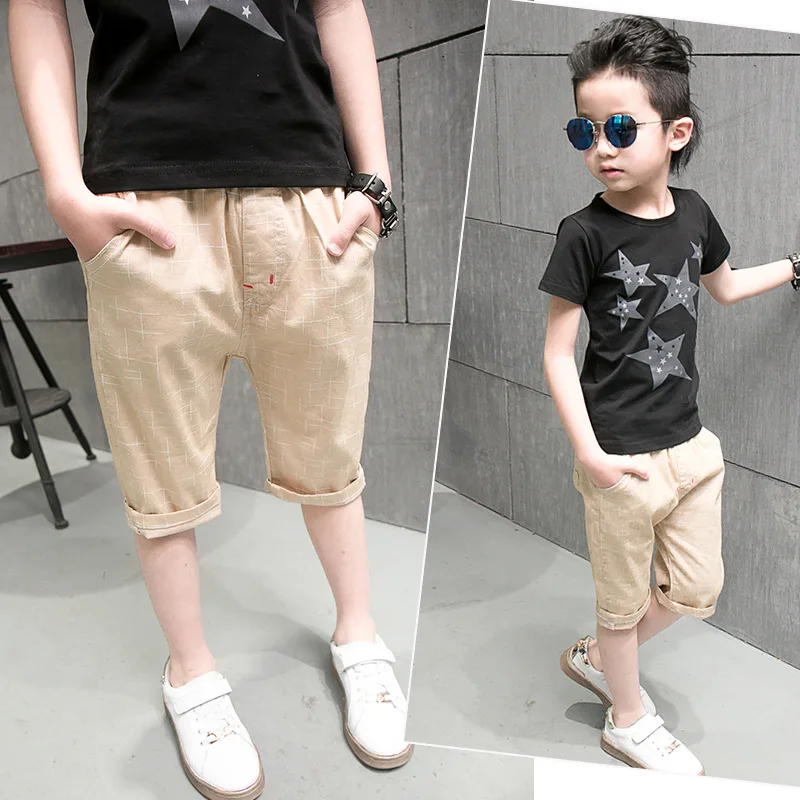 2017 New Summer Khaki Children Baby Boy Short Pants Cotton Linen Plaid
