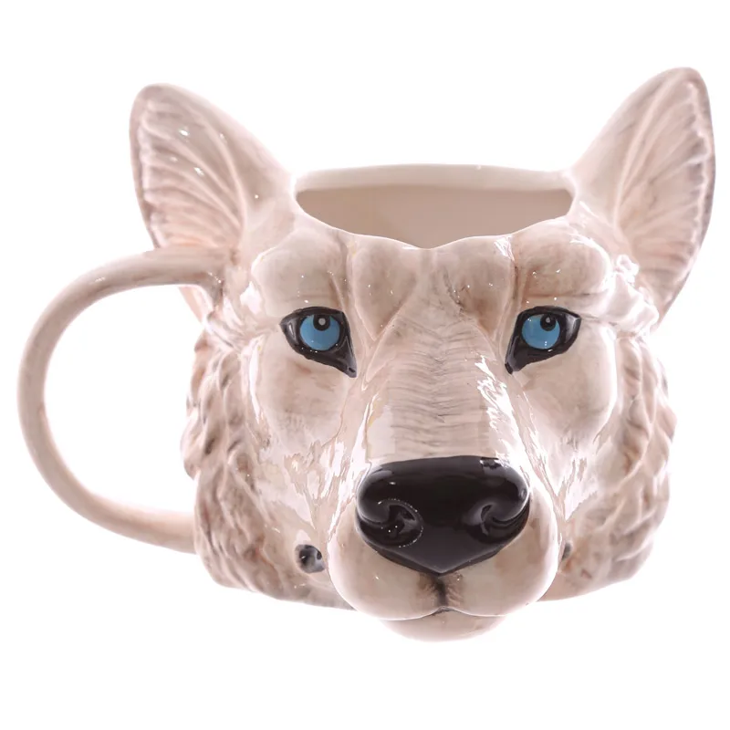 1Piece Wildlife Wolf King Head Shape Ceramic Mug Animal Milk Cup