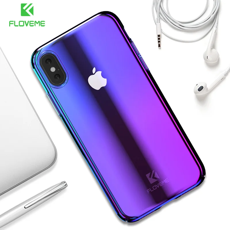 FLOVEME Luxury Gradient Plated Case For iPhone X XS Max XR Blue Ray Light Clear Cases 7 8 6 6s Plus 5S Capa Fundas |