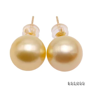 

Perfect 11mm Round Gold South Sea Pearls Earrings 18k Gold Charming Women Wedding Birthday Gift Jewellery