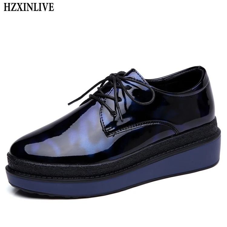 

HZXINLIVE 2018 Women Flats Mirror Leather Oxford Shoes Ladies Casual Platform Shoes Female Fashion Moccasins Zapatos Mujer 8600