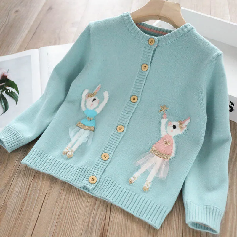 

Girls Knitwear 2019 Fall New Baby Girls Cartoon Crewneck Knitted Cardigan Jacket