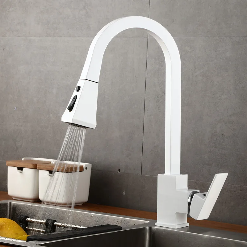 Liuyue Kitchen Faucets White Chrome Brass Pull Out 360 Rotate