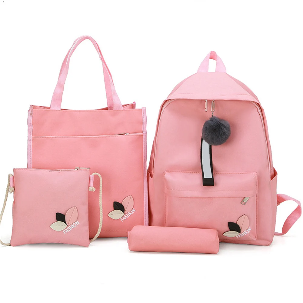 Pink 4 Pcs Travel Backpack Shoulder Bag Outdoor Bags Women School Bag Handbag Pencil Case - Цвет: Pink