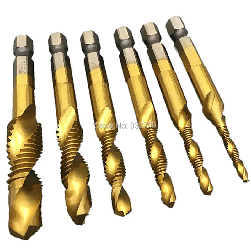 6pc Hss Titanium Coated Combination Screw Tap Countersink Drill M3 M10