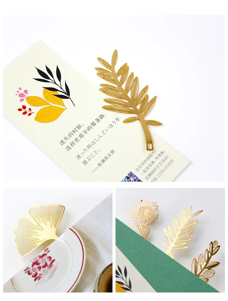 8pcs Golden Feather Bookmarks for Books Butterfly Sunflower Dragonfly Page Marker for Reading Office School Supplies A6409