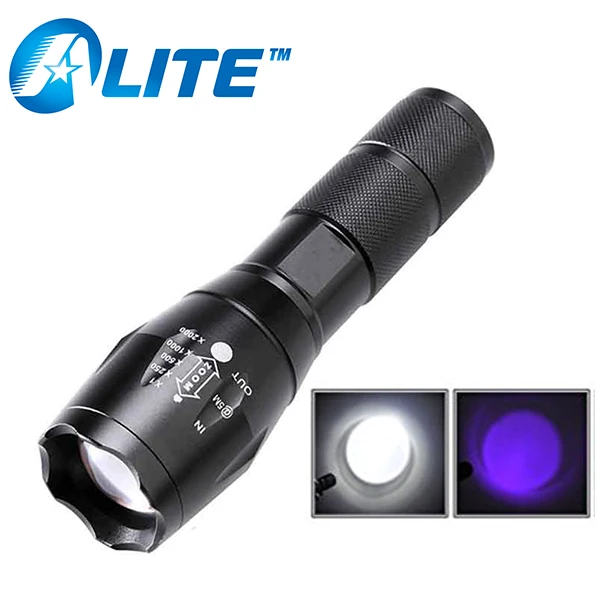 

TMWT Camping Hiking Scorpion Hunting Waterproof Zoomable 18650 LED Tactical Flashlight UV 395nm Ultraviolet 2 in 1 Torch Light