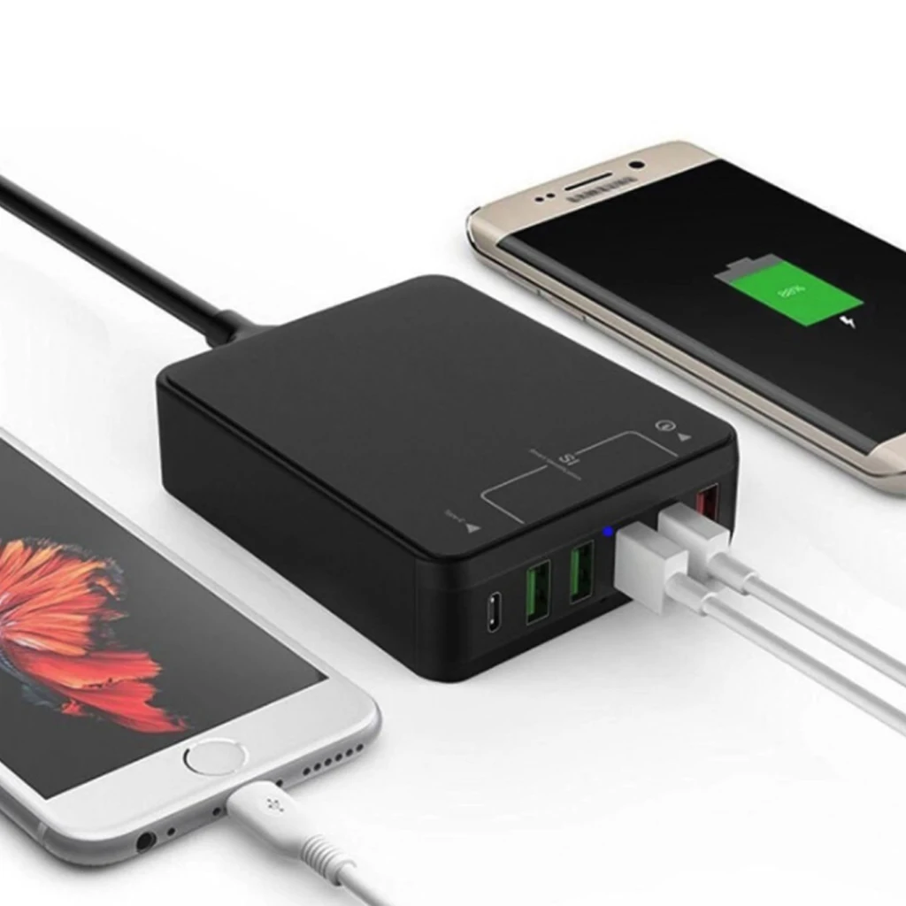 Pаспродажа 6 port 60W type C font b usb b font зарядная станция, настенное зарядное устройство концентратор быстрая зарядная станция с Qualcomm Quick Charge 3,0 и type C