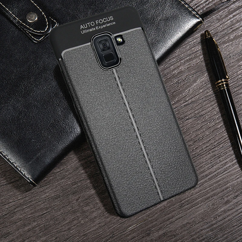 

For Samsung Galaxy A8 2018 A5 Case Vintage Litchi Leather Pattern Soft Silicone Cases for Samsung A7 2018 Case A8 Plus A5 Cover