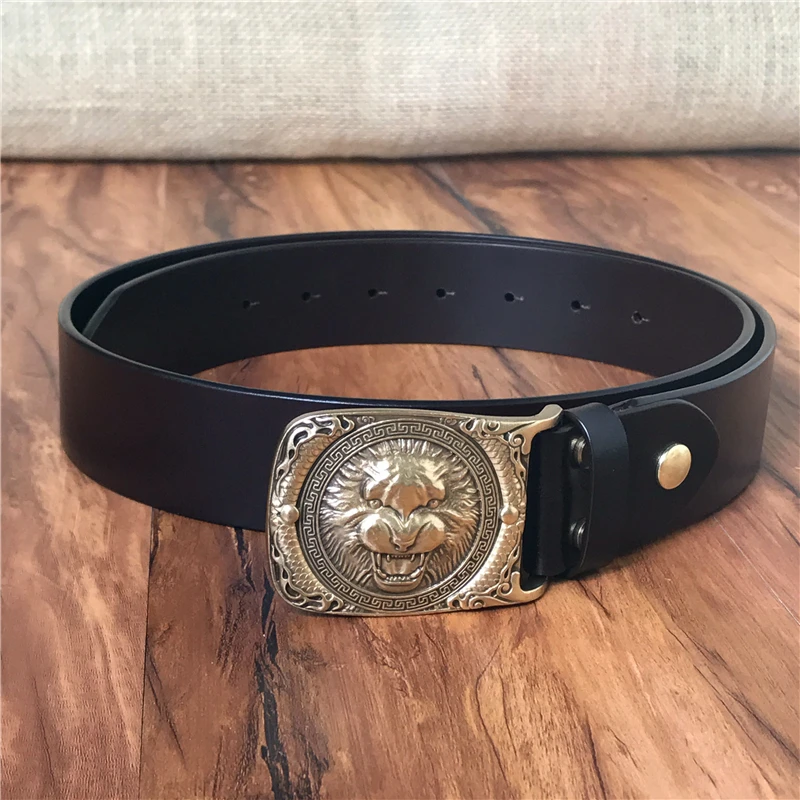 Lion Belt Buckle Genuine Leather Belts For Men Ceinture Homme Male Belt