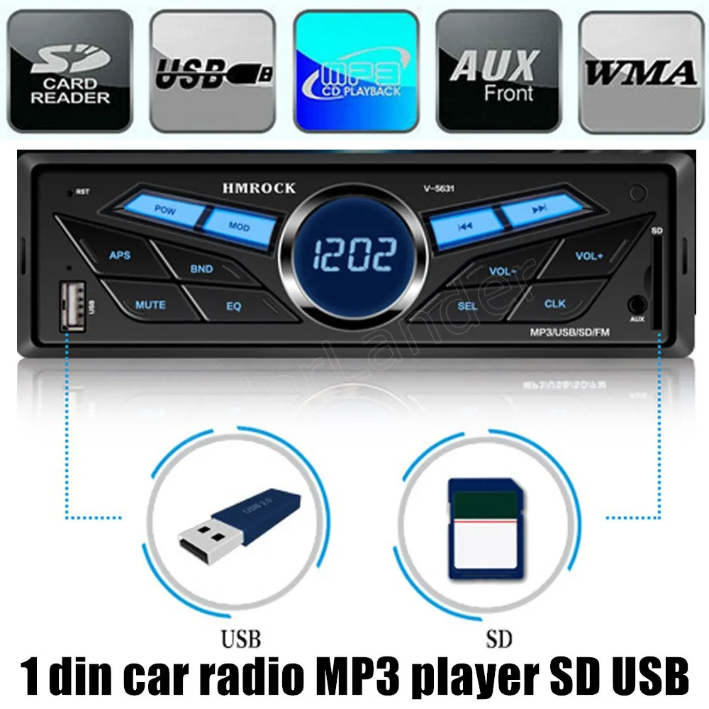 

high quality 12V no Bluetooth Car Radio Auto Audio Stereo 1 DIN TF FM MP3 Player AUX USB TF