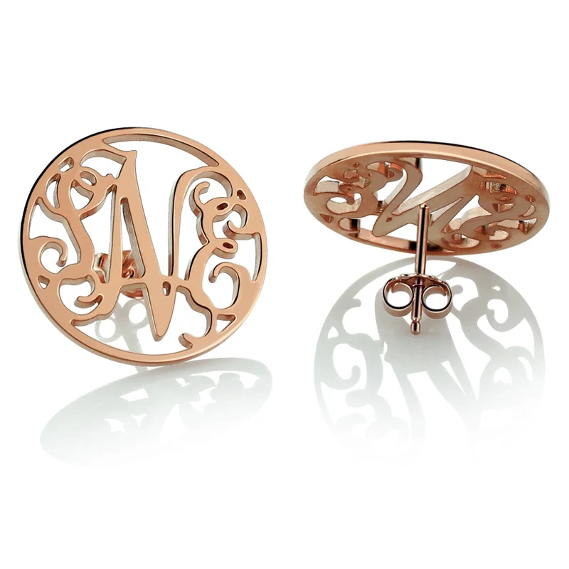 Rose Gold Color Monogram Earrings Personalize Circle Stud Rose Gold Color Monogram Earrings Personalize Circle Stud Initial Jewelry Gift For Friends In From Accessories On