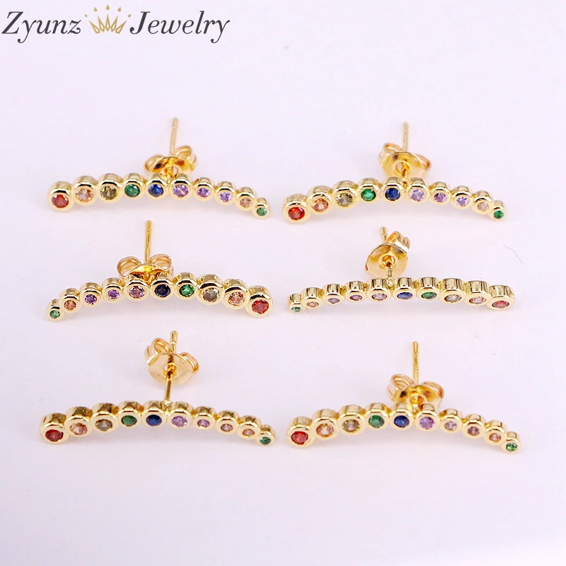 10 пар, многоцветное ухо, золотой цвет Цирконий cz изогнутая серьга в виде стержня, цветной Кристал модная Сережка-гвоздик ювелирная для женщин
