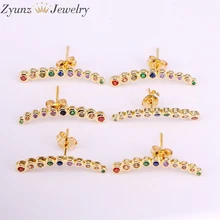 10 пар, многоцветное ухо, золотой цвет Цирконий cz изогнутая серьга в виде стержня, цветной Кристал модная Сережка-гвоздик ювелирная для женщин
