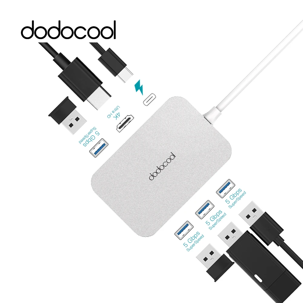 

dodocool 6-in-1 USB Hub Multifunction USB-C Hub with Type-C Power Delivery 4K Video USB 3.0 Hub for MacBook Samsung Galaxy S9 S8
