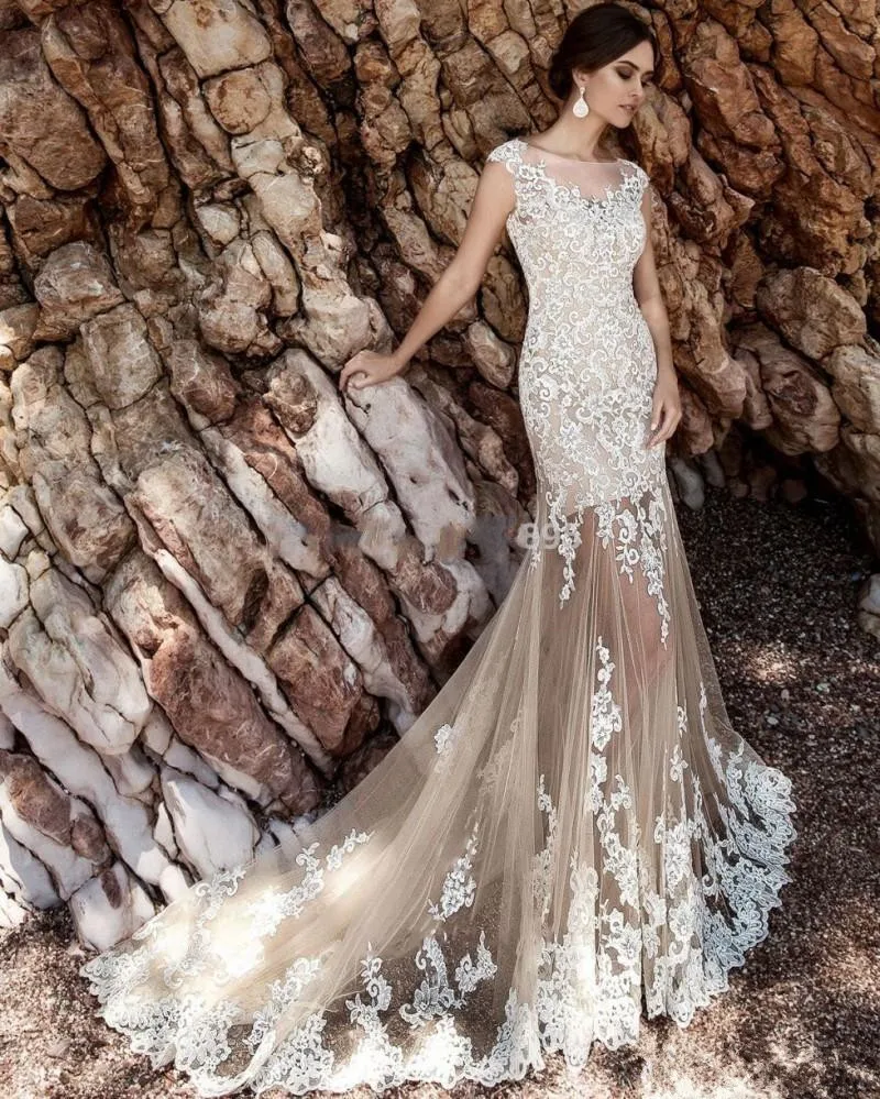 vintage-champagne-lace-mermaid-wedding-dresses (4)