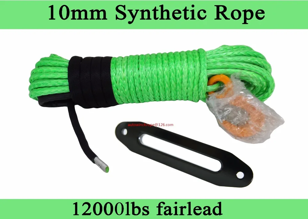 ^Cheap Green 10mm*30m Synthetic Rope and 10\ Hawse Fairlead,Replacement Synthetic Rope for Winch,ATV Winch Cable