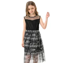 Школьная нарядная одежда для девочек; бальное платье с вырезами; черное платье; Летнее Детское хлопковое милое модное платье принцессы без рукавов с буквенным принтом