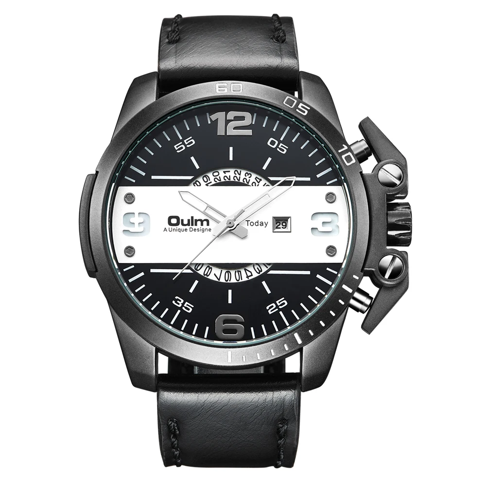 

New Luxury Men's Oulm Watch Sport relojes Japan With Date Movement Square Dial Function Military Cool Stylish Wristwatches