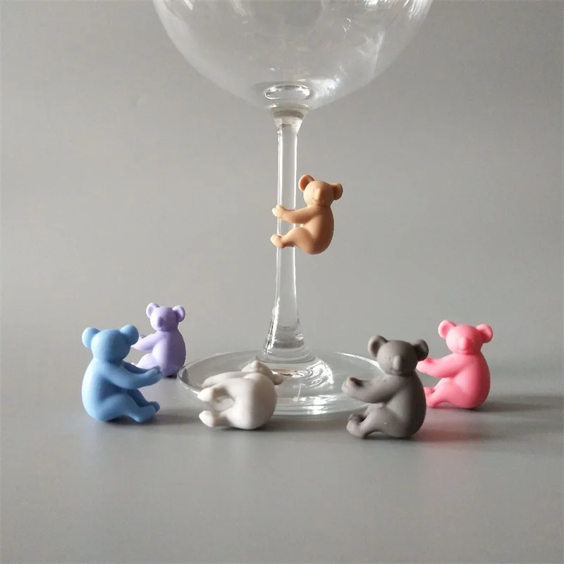 Коала в форме метка на чашку с милыми животными, силиконовая этикетка для стекла бар чашки идентификатор теги вечерние бокал для вина распознаватель 6 шт./компл