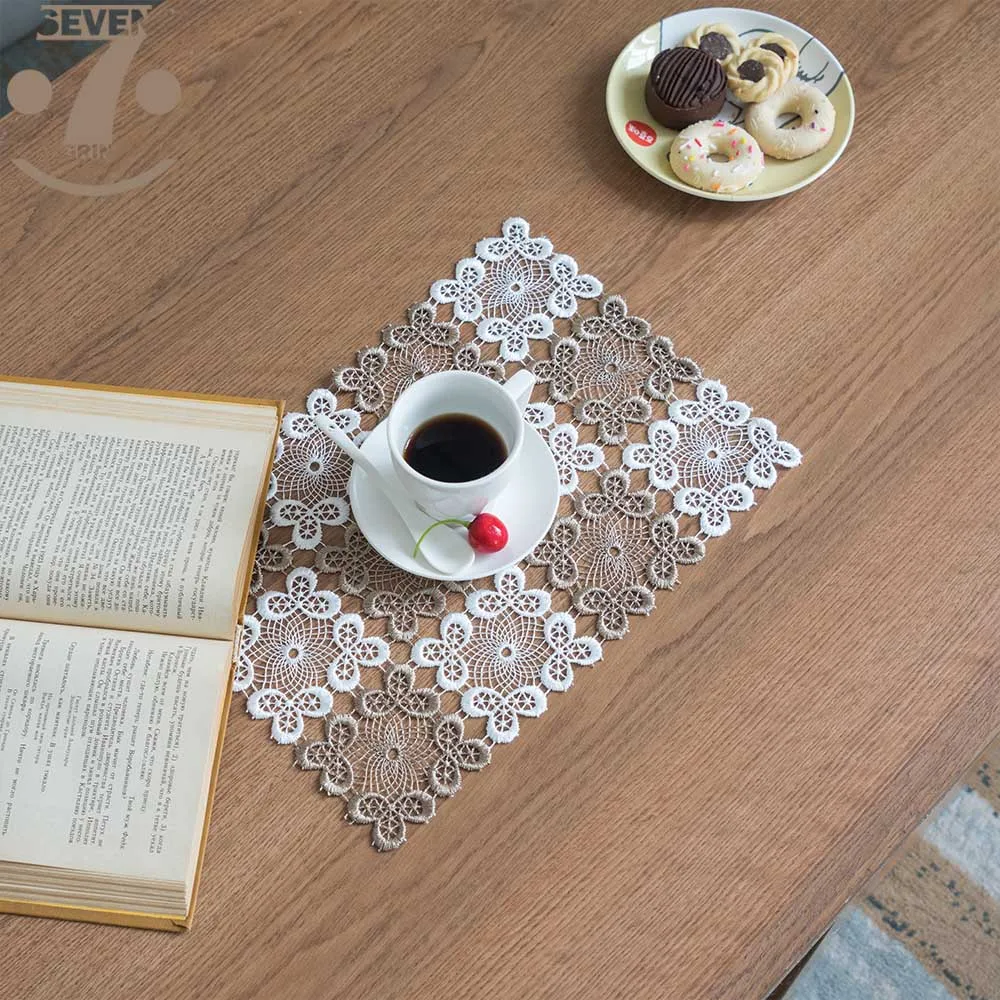 شحن مجاني 1 وحدة/3 قطع أنيقة الأبيض رمادي منقوشة الرعوية تصميم المفارش للمنازل الطعام