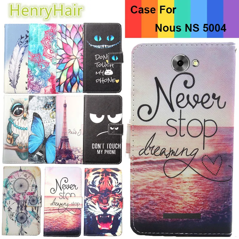 

Top Selling 11 Colors Cartoon Painting PU Leather Magnetic clasp Wallet Cover For Nous NS 5004 Case