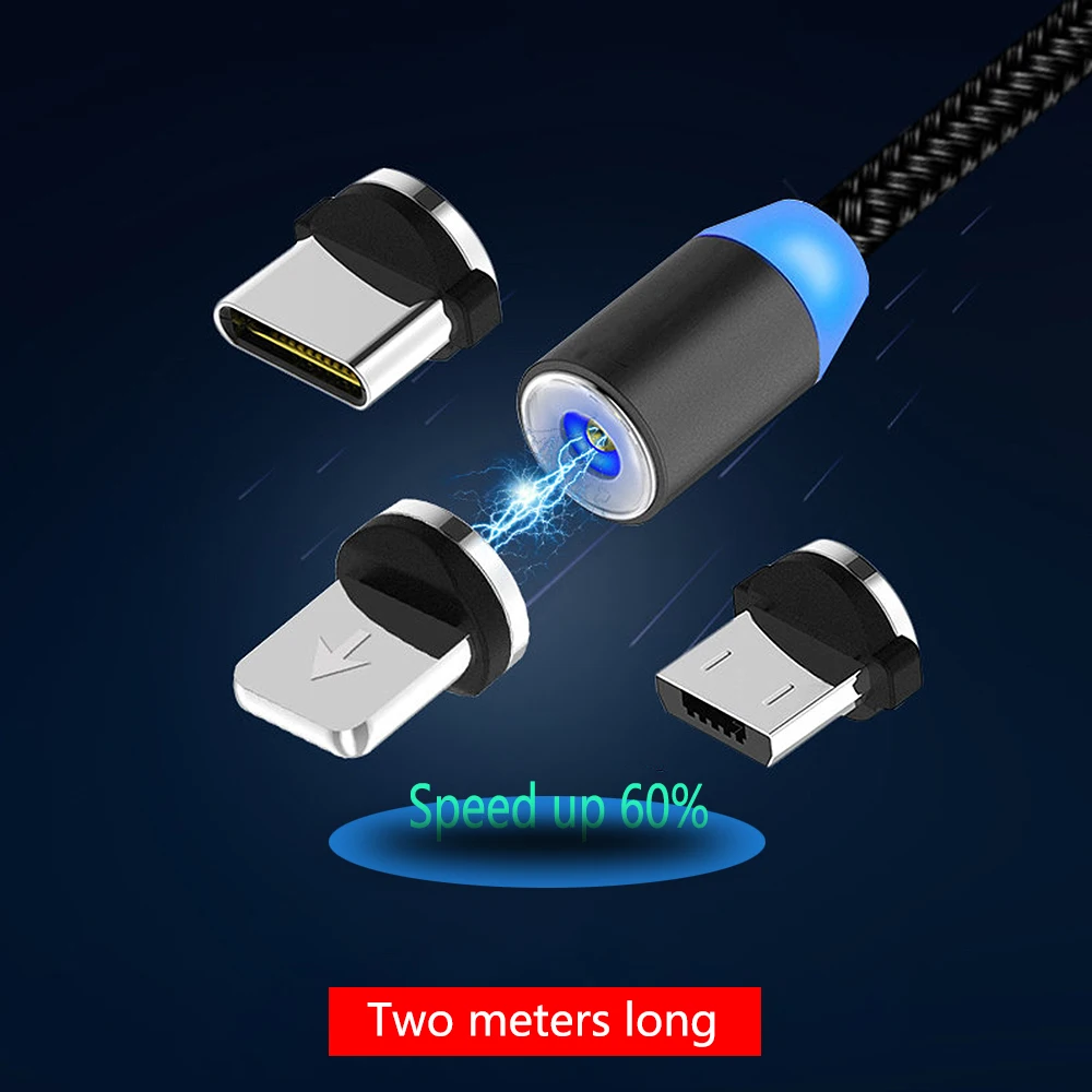 FBYEG المغناطيسي LED كابل المصغّر usb نوع C كابل الهاتف ل iphone X Xr ماكس Xs 1 m 2 m 2A سريع تهمة المغناطيس كابل شحن